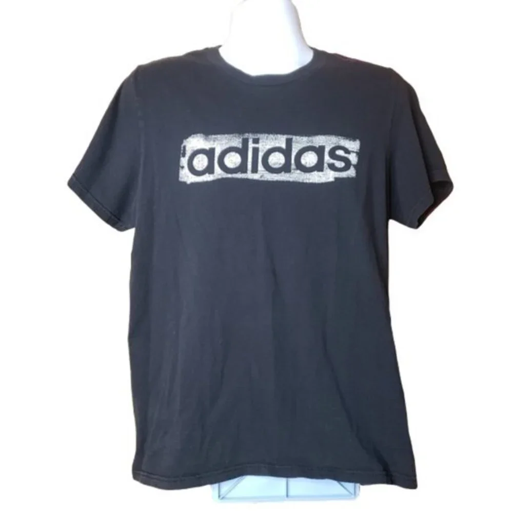 ADIDAS T SHIRT BLACK / WHITE LOGO GRAPHIC T SIZE LARGE